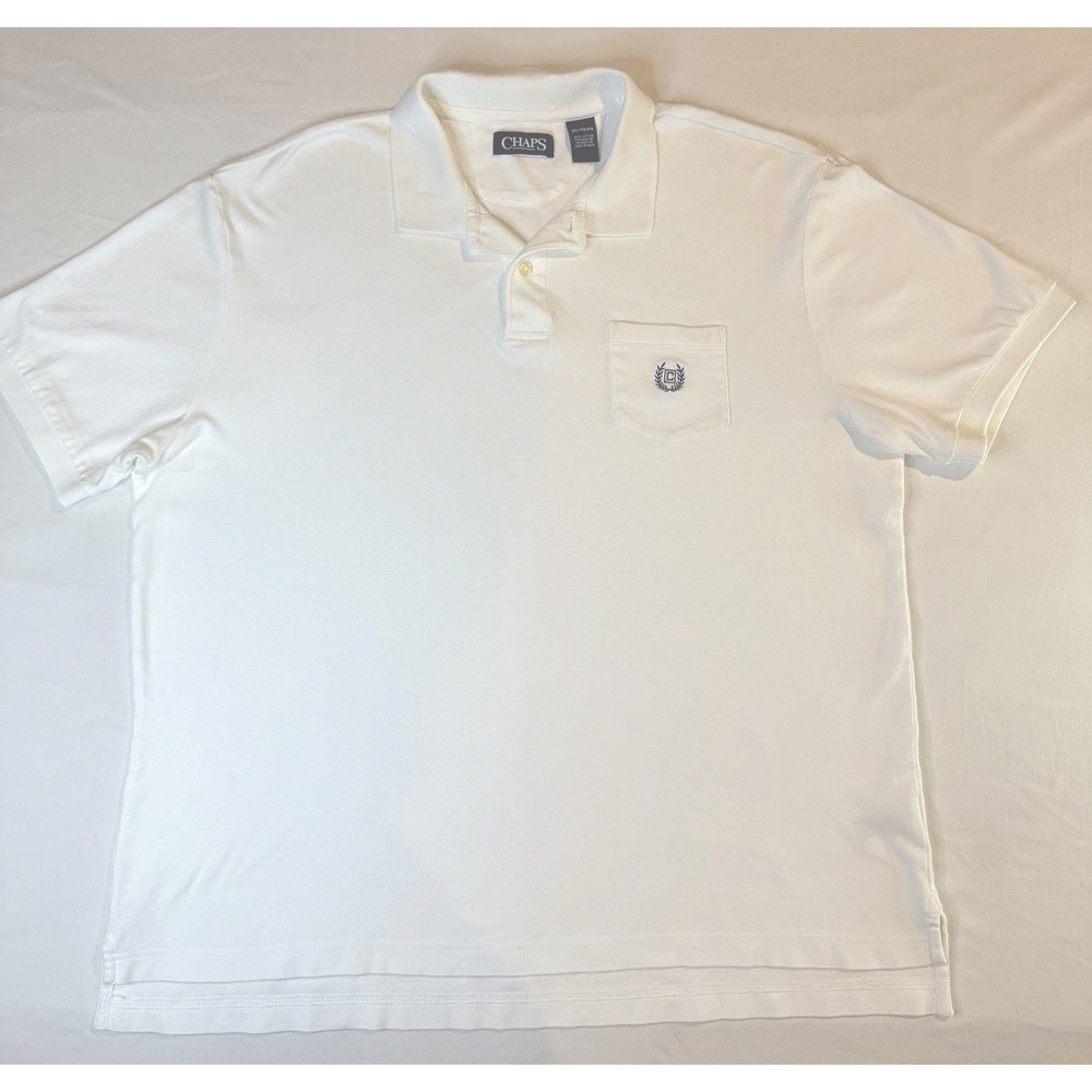 Chaps Men's White Polo Shirt XL 100% Cotton Short Sleeve Classic Fit